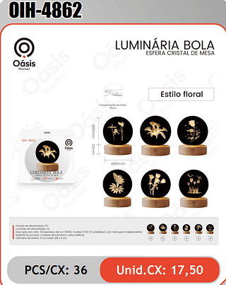 LUMINARIA BOLAESFERA CRISTAL DE MESA PCS/CX: 36 Unid.CX: 17,50