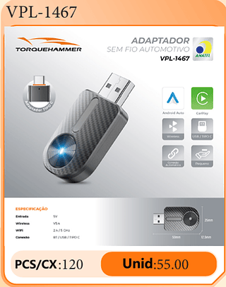 Adaptador Sem Fio Automotivo PCS/CX:120 Unid:55.00
