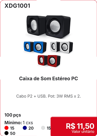 Caixa de Som Estéreo PC 100 pçs R$ 11,50