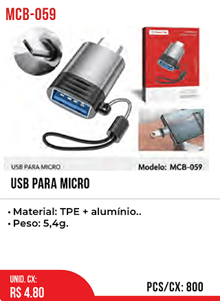 USB PARA MICRO 800pç=4,8$
