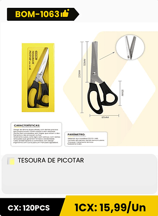 TESOURA DE PICOTAR CX: 120PCS 1CX: 15,99/Un