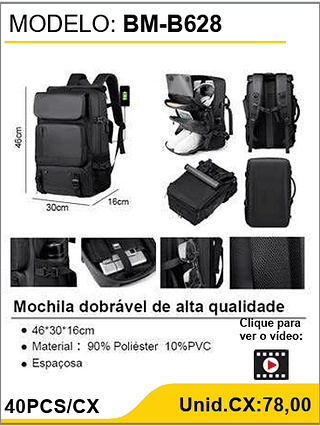 Mochila dobrável de alta qualidade 40PCS/CX Unid.CX:78,00