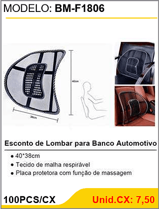 Esconto de Lombar para Banco Automotivo 100PCS/CX Unid.CX: 7,50
