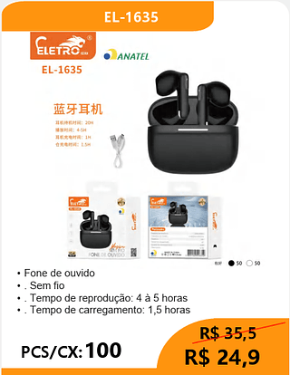 FONE BLUETOOTH PCS/CX:100 R$24,9