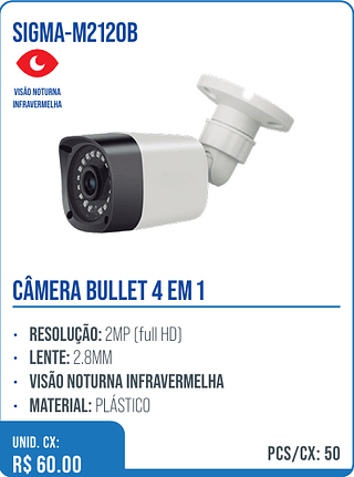 CÂMERA BULLET 4 EM 1 UNID. CX: R$ 60.00 PCS/CX: 50