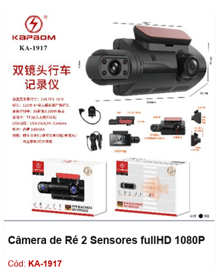Câmera de Ré 2 Sensores fullHD 1080P R$ 70,2 PCS/CX:50