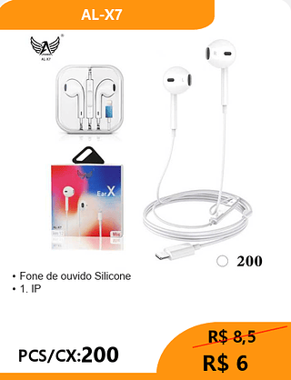 FONE DE OUVIDO LIGHTNING PCS/CX:200 R$6