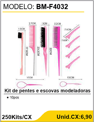 Kit de pentes e escovas modeladoras 250Kits/CX Unid.CX:6,90