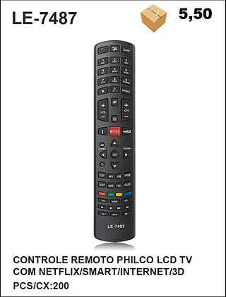 CONTROLE REMOTO PHILCO LCD TV COM NETFLIX/SMART/INTERNET/3D 200PÇ=5,5$
