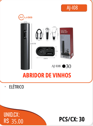 ABRIDOR DE VINHOS ELETRICO UNID.CX:RS 35.00 PCS/CX:30