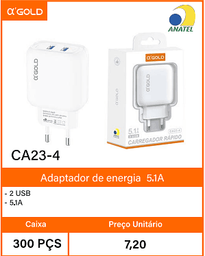 Adaptador de energia5.1A Caixa 300 PCS Preco Unitario 7,20
