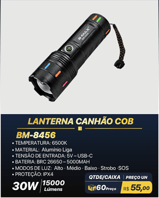 LANTERNA CANHÃO COB 60PÇS R$55,00