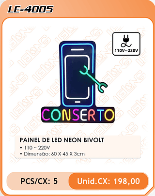 PAINEL DE LED NEON BIVOLT 5pç=198$