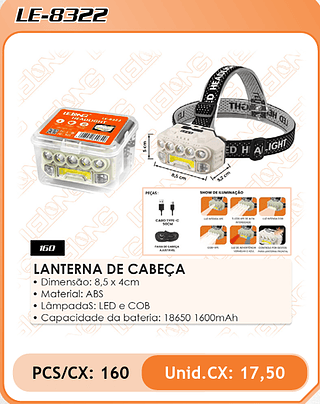 LANTERNA DE CABEÇA 160PÇ=17,5$