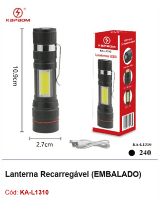 Lanterna Recarregável R$ 9,9 PCS/cx: 240