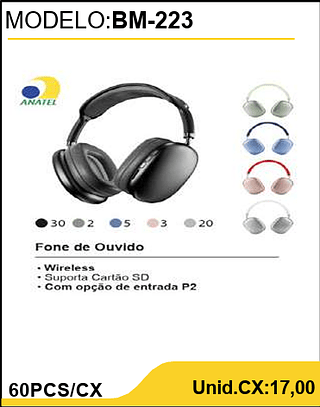 Fone de Ouvido 60PCS/CX Unid.CX:17,00
