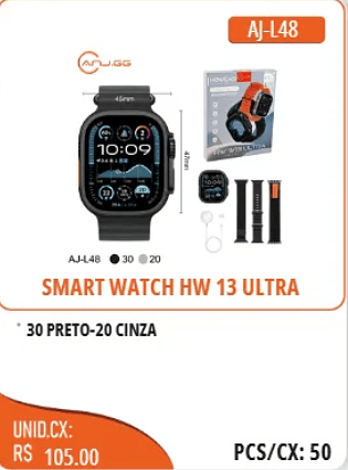 SMART WATCH HW 13 ULTRA UNID.CX:RS105.00 PCS/CX:50
