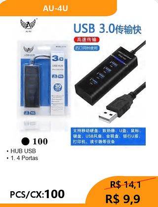 HUB USB PCS/CX:100 R$ 9,9