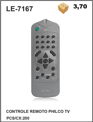 LE-7167 CONTROLE REMOTO PHILCO TV 200pç=3,7$