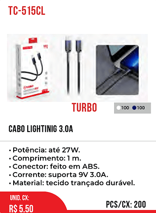 CABO LIGHTINIG 3.0A 200pç=5,5$