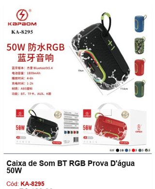 Caixa de Som BT RGB Prova D'água 50W R$85,5 PCS/CX:30
