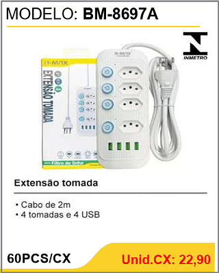 Extensão tomada 60PCS/CX Unid.CX: 22,90