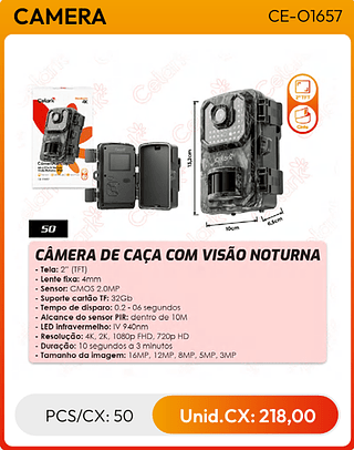 CÂMERA DE CAÇA COM VISÃO NOTURNA PCS/CX: 50 Unid.CX: 218,00
