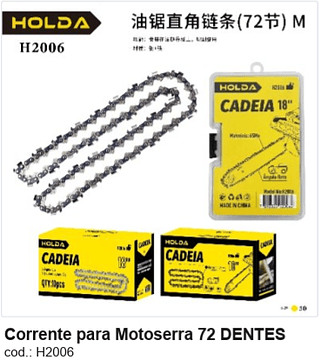 Corrente para Motoserra 72 DENTES R$ 13,5 PC/CX:50