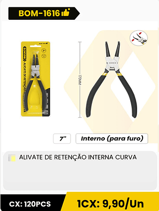 ALIVATE DE RETENÇÃO INTERNA CURVA CX: 120PCS 1CX: 9,90/Un