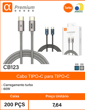 Cabo TIPO-C paraTIPO-C - Caixa 200 PCS Preco Unitario 7,64