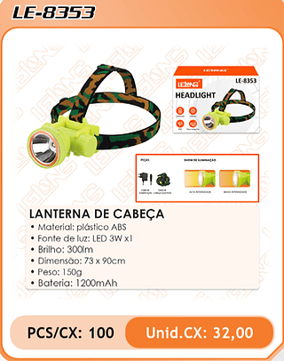 LANTERNA DE CABEÇA 100PÇ=32$