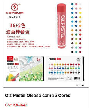 Giz Pastel Oleoso com 36 Cores R$ 32,4 PCS/Cx: 48