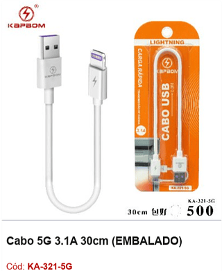 Cabo 5G 3.1A 30cm R$ 2,43 Pcs/cx:500
