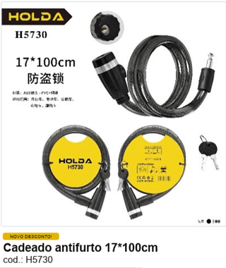 Cadeado antifurto 17*100cm R$ 15,3 PC/CX:100