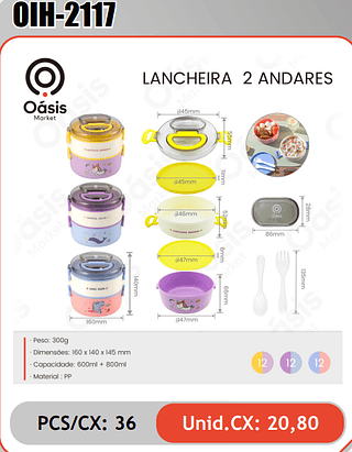 LANCHEIRA 2 ANDARES PCS/CX:36 Unid.CX:20,80
