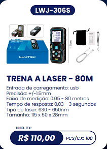 TRENA A LASER - 80M UNID. CX: R$ 110,00 PCS/CX: 100
