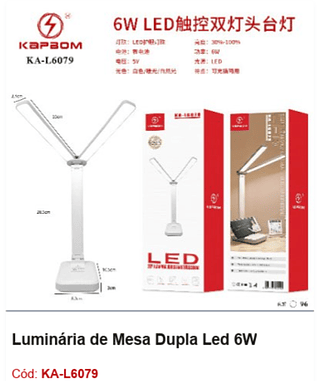 Luminária de Mesa Dupla Led 6W R$ 32,4 PCS/Cx: 96