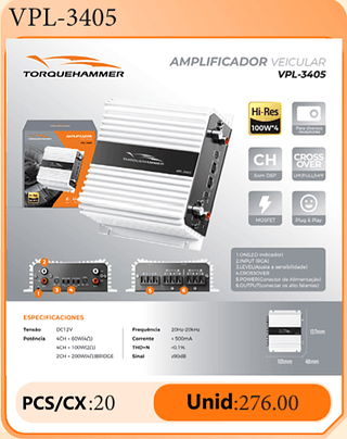 AMPLIFICADOR VEICULAR PCS/CX:20 Unid:276.00