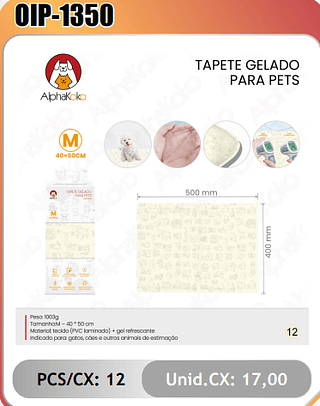 TAPETE GELADOPARA PETS PCS/CX:12 Unid.CX: 17,00