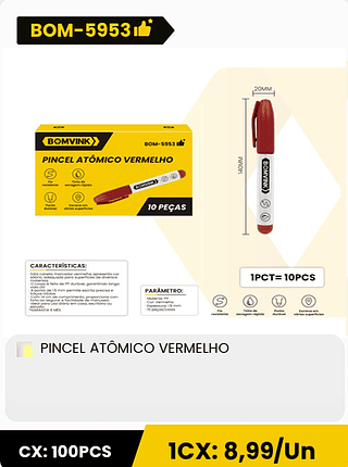 PINCEL ATÔMICO VERMELHO CX: 100PCS 1CX: 8,99/Un