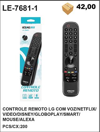 CONTROLE REMOTO LG COM VOZ/NETFLIX/ VIDEO/DISNEY/GLOBOPLAY/SMART/ MOUSE/ALEXA 200PÇ=42$