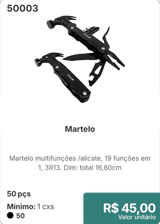 Martelo 50 pçs R$ 45.00