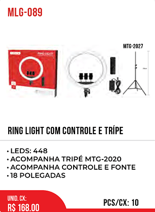 RING LIGHT COM CONTROLE E TRIPÉ 10pç=168$