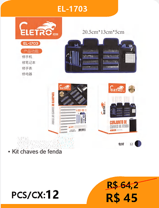 Kit chaves de fenda PCS/CX:12 R$45