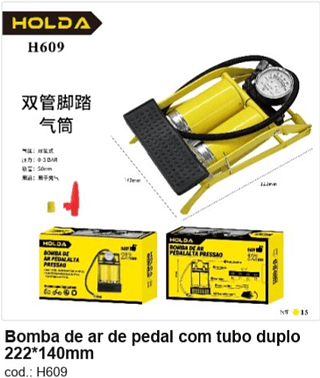 Bomba de ar de pedal com tubo duplo 222*140mm R$ 49,5 PC/CX:15