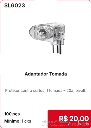 Adaptador Tomada 100 pçs R$ 20,00