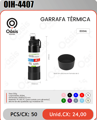GARRAFA TERMICA 80OML PCS/CX: 50 Unid.CX: 24,00
