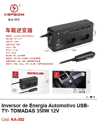 Inversor de Energia Automotivo USBTY- TOMADAS 350W 12V R$94,5 PCS/Cx:40