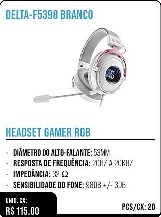 HEADSET GAMER RGB UNID. CX: R$ 115.00 PCS/CX: 20