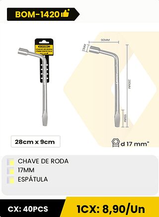 CHAVE DE RODA 17MM ESPÁTULA CX: 40PCS ICX: 8,90/Un